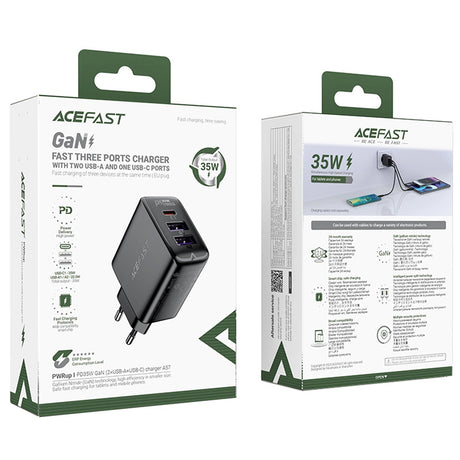 Incarcator Acefast (A57), GaN, Fast Charging, 2x USB, Type-C, PD35W, Smart Chip, Negru