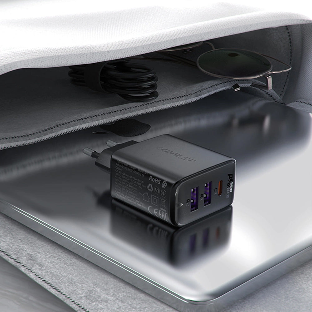 Incarcator Acefast (A57), GaN, Fast Charging, 2x USB, Type-C, PD35W, Smart Chip, Negru