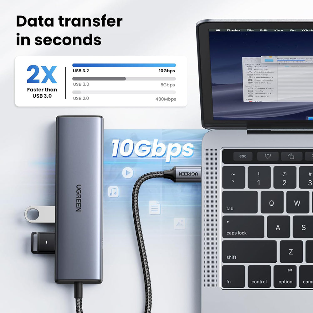 Hub Ugreen CM512 (45320), USB-C to 2x USB-C / 2x USB / RJ45, 10Gbps, Gri