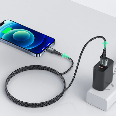 Cablu Acefast (C1-02), USB to Lightning, 2.4A, Fast Charging, MFi Certification, Nylon Braid, 1.2m, Negru