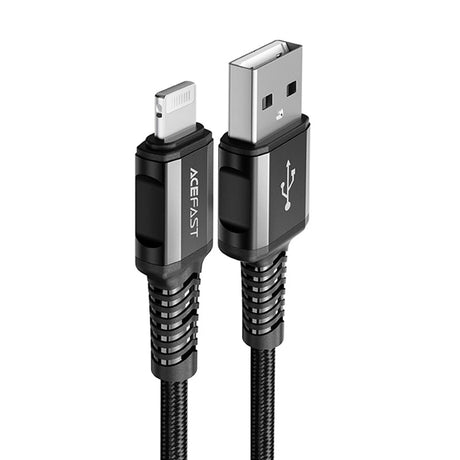 Cablu Acefast (C1-02), USB to Lightning, 2.4A, Fast Charging, MFi Certification, Nylon Braid, 1.2m, Negru