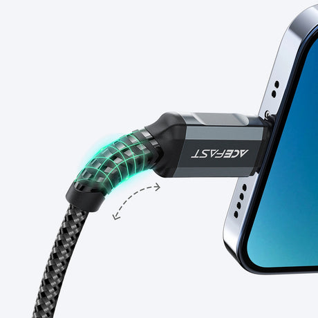 Cablu Acefast (C1-02), USB to Lightning, 2.4A, Fast Charging, MFi Certification, Nylon Braid, 1.2m, Negru