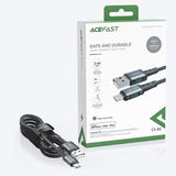 Cablu Acefast (C1-02), USB to Lightning, 2.4A, Fast Charging, MFi Certification, Nylon Braid, 1.2m, Negru