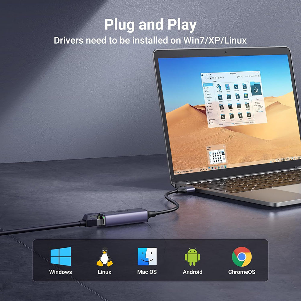 Adaptor Ugreen Ethernet Adapter CM209 (50922), USB to RJ45 LAN Port, Plug & Play, Universal, LED, 1000Mbps, 1Gbps, 10cm, Gri