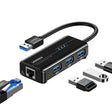 Hub/Dock Ugreen Ethernet Adapter (20265), USB to 3x USB, RJ45 LAN Port, Plug & Play, 1000Mbps, 5Gbps, 20cm, Negru