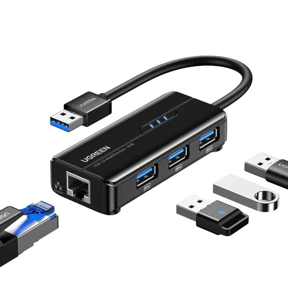 Hub/Dock Ugreen Ethernet Adapter (20265), USB to 3x USB, RJ45 LAN Port, Plug & Play, 1000Mbps, 5Gbps, 20cm, Negru