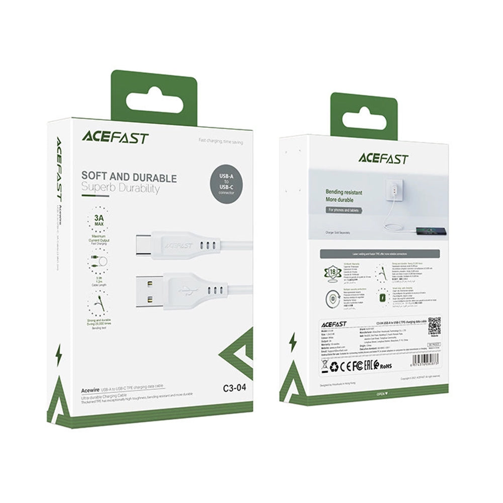 Cablu Acefast (C3-03), USB to Type-C, 60W, 3A, Fast Charging, 1.2m, Alb