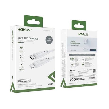 Cablu Acefast (C3-01), Type-C to Lightning, 30W, 3A, Fast Charging, 1.2m, Alb