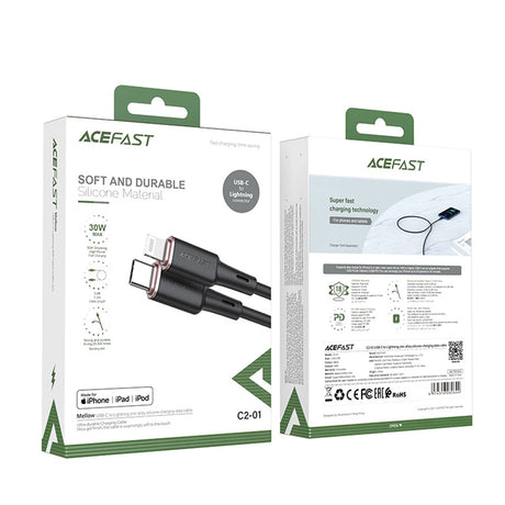 Cablu Acefast (C2-01), Type-C to Lightning, 30W, 3A, Fast Charging, MFi Certification, 1.2m, Negru
