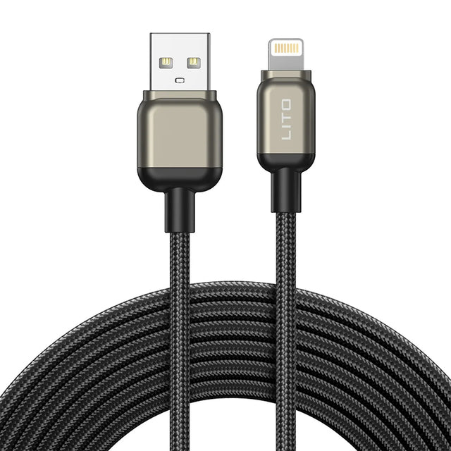 Cablu Lito (LD17), USB to Lightning, Fast Charging, Braided Nylon, Negru