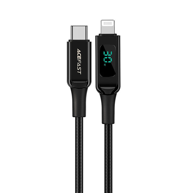 Cablu Acefast (C6-01), Type-C to Lightning, Fast Charging, 3A, LED Display, 1.2m, Negru