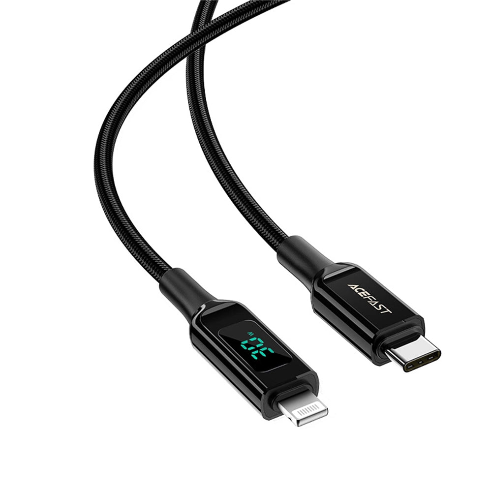 Cablu Acefast (C6-01), Type-C to Lightning, Fast Charging, 3A, LED Display, 1.2m, Negru