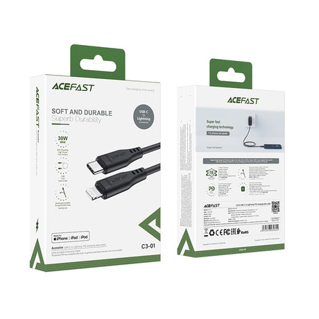 Cablu Acefast (C3-01), Type-C to Lightning, 30W, 3A, Fast Charging, 1.2m, Negru