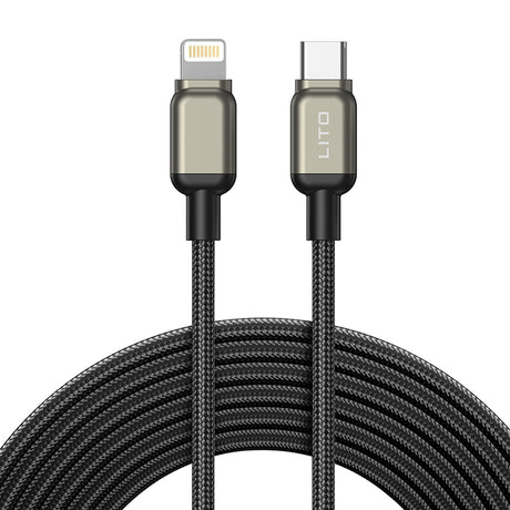 Cablu Lito (LD17), Type-C to Lightning, Fast Charging, Braided Nylon, Negru