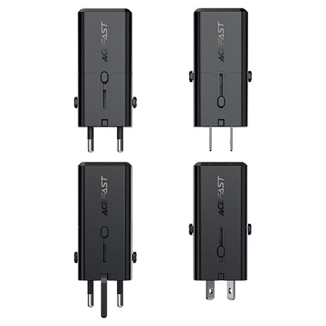 Incarcator Acefast Travel Adapter (Z7), GaN, Type-C, EU, UK, AU, US, PD30W, Multifunctional Fast Charger, Mini Design, Negru
