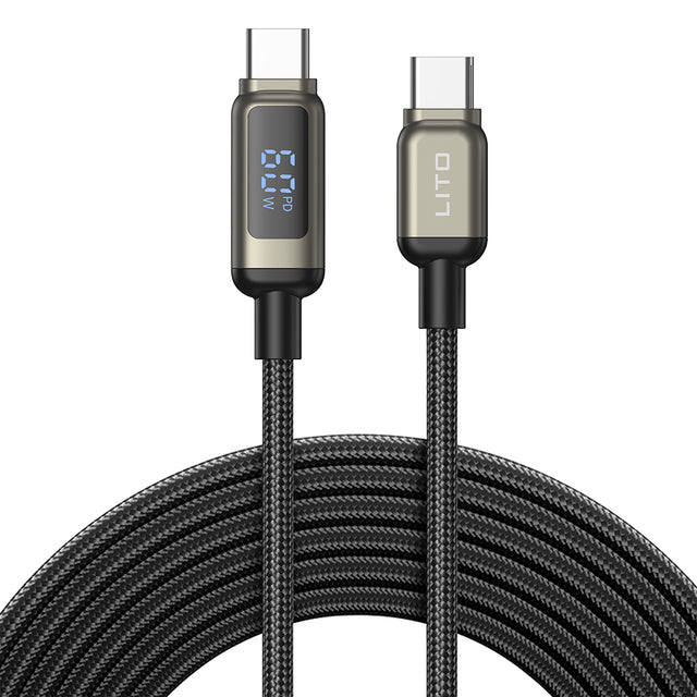 Cablu Lito (LD15), Type-C to Type-C, Fast Charging, Braided Nylon, 60W, LED Display, Negru