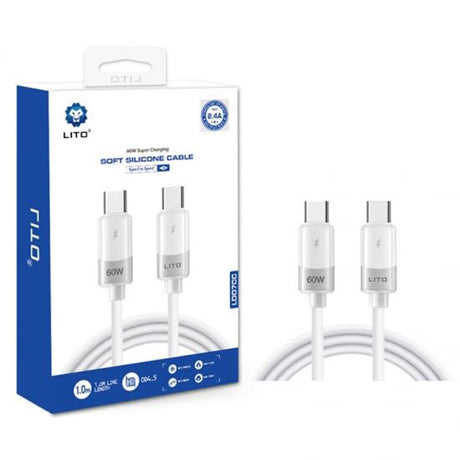 Cablu Lito Liquid Silicone (LD07), Type-C to Type-C, Fast Charging 60W, Anti-freeze, Anti-fire, Alb