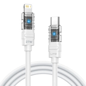 Cablu Lito Mechanical (LD05), Type-C to Lightning, Fast Charging 27W, Transparent Head, LED, Alb