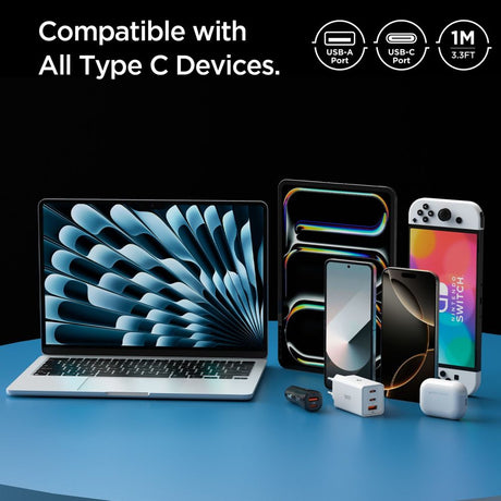 Cablu USB–USB-C Spigen, 60 W, 1 m, alb