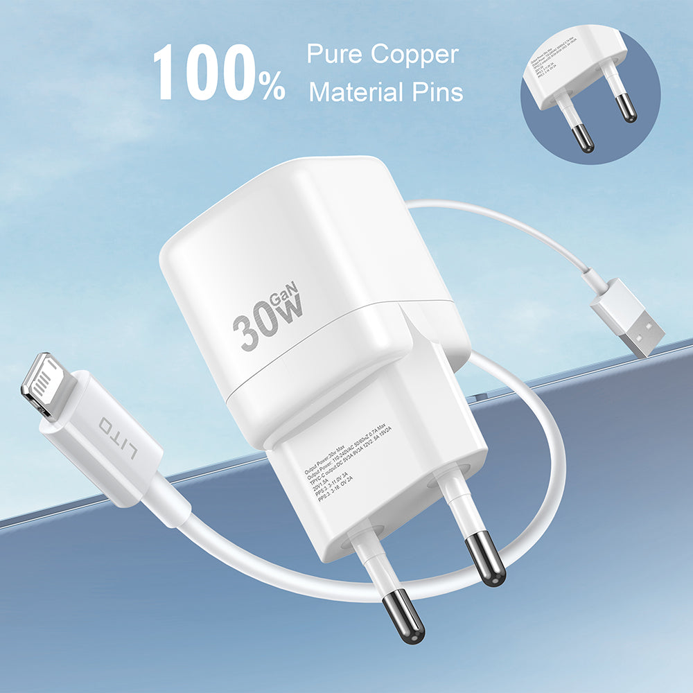Incarcator Lito (LC11), Type-C Output, PD30W, GaN, Real Time Protection, EU Plug, Alb