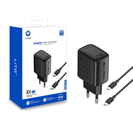 Incarcator Lito (LC17T), with Type-C Cable Inluded, Type-C Output, PD30W, GaN, PC Fireproof, EU Plug, Negru