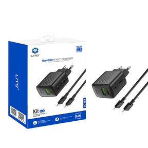 Incarcator Lito (LC15T), with Type-C Cable Included, Type-C, USB Output, PD20W, GaN, PC Fireproof, EU Plug, Negru