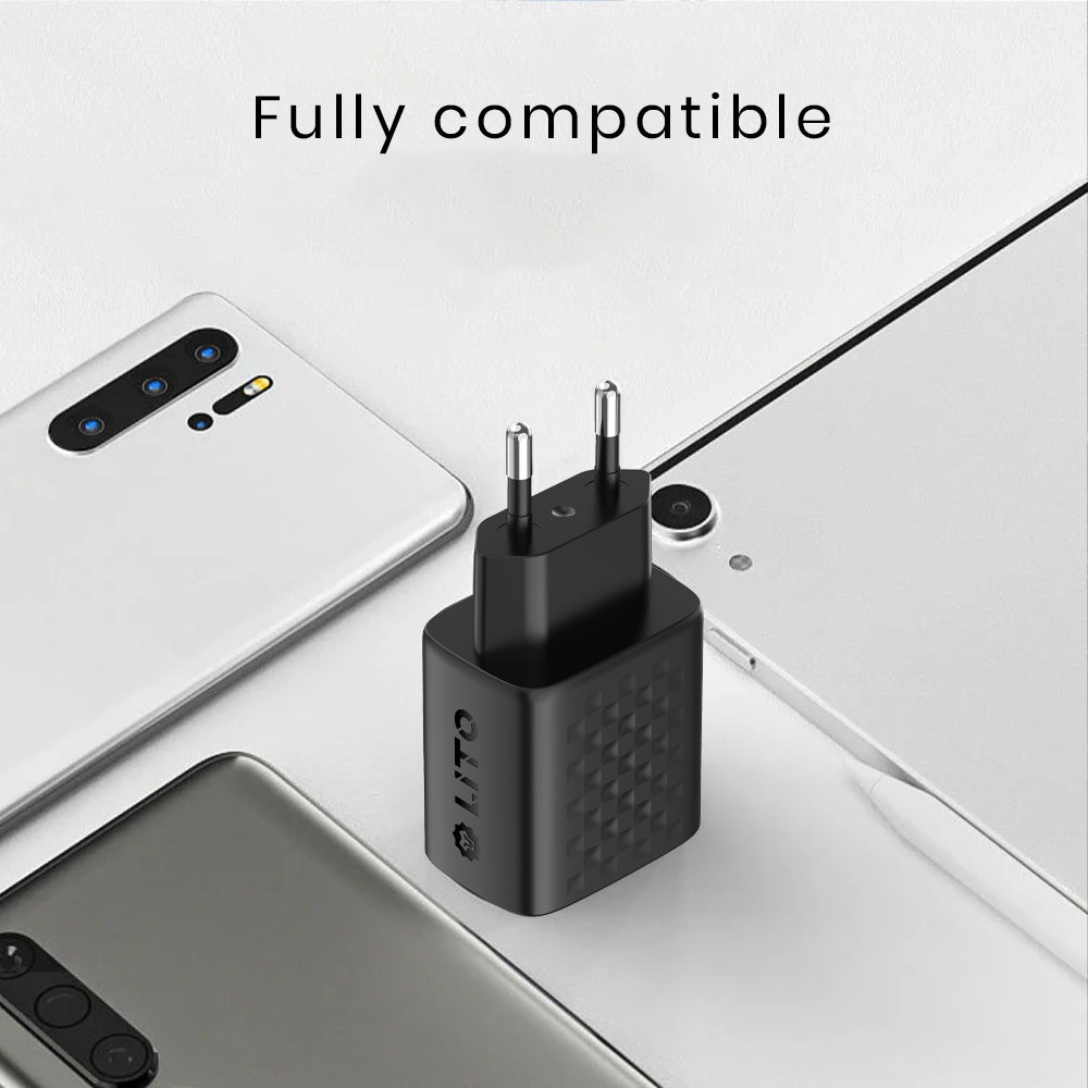 Incarcator Lito (LC15T), with Type-C Cable Included, Type-C, USB Output, PD20W, GaN, PC Fireproof, EU Plug, Negru