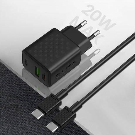 Incarcator Lito (LC15T), with Type-C Cable Included, Type-C, USB Output, PD20W, GaN, PC Fireproof, EU Plug, Negru
