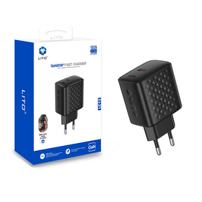 Incarcator Lito (LC13), Type-C, PD20W, GaN, PC Fireproof, EU Plug, Negru