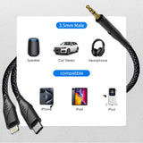 Adaptor Lito Audio Cable Adapter (LA02), Lightning to Jack 3.5mm, Zero Signal Loss, Nylon-braided, 1m, Negru