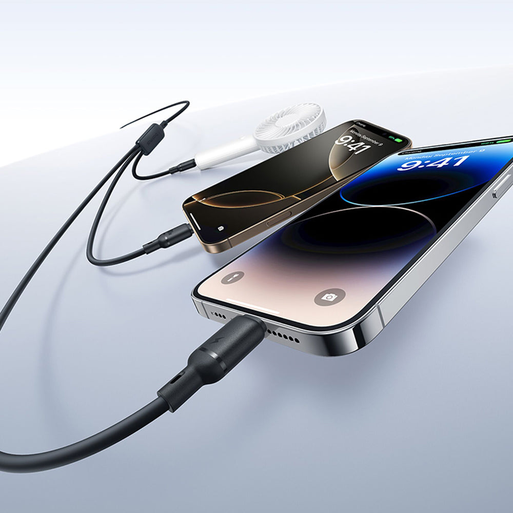 Cablu Baseus Silky (P10377705123-00), Fast Charge, USB to USB-C, Lightning, Micro-USB, 100W, 480Mbps, 1.5m, Negru