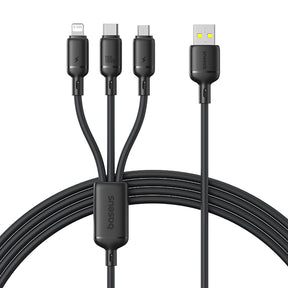Cablu Baseus Silky (P10377705123-00), Fast Charge, USB to USB-C, Lightning, Micro-USB, 100W, 480Mbps, 1.5m, Negru
