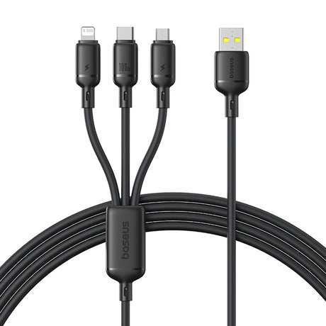 Cablu Baseus Silky (P10377705123-00), Fast Charge, USB to USB-C, Lightning, Micro-USB, 100W, 480Mbps, 1.5m, Negru
