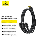 Cablu Baseus Silky (P10377705123-00), Fast Charge, USB to USB-C, Lightning, Micro-USB, 100W, 480Mbps, 1.5m, Negru