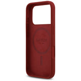 Husa de protectie Guess Silicone Script Metal Logo MagSafe (GUHMP17LSMBSLM) compatibil cu iPhone 17 Pro, Rosu