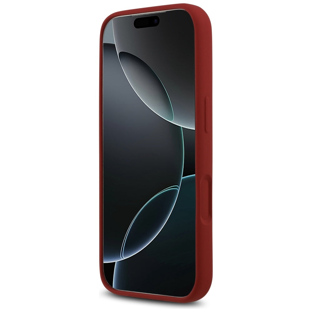 Husa de protectie Guess Silicone Script Metal Logo MagSafe (GUHMP17LSMBSLM) compatibil cu iPhone 17 Pro, Rosu