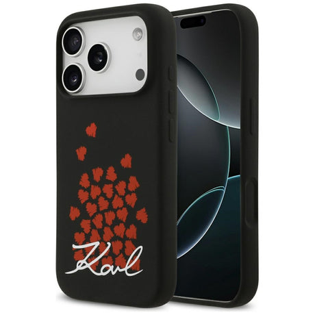 Husa de protectie Karl Lagerfeld Silicone Heart Sign Logo MagSafe (KLHMP17LSMHBKSOK) compatibil cu iPhone 17 Pro, Negru