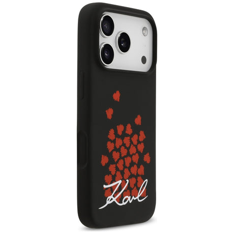 Husa de protectie Karl Lagerfeld Silicone Heart Sign Logo MagSafe (KLHMP17LSMHBKSOK) compatibil cu iPhone 17 Pro, Negru