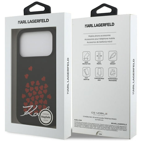 Husa de protectie Karl Lagerfeld Silicone Heart Sign Logo MagSafe (KLHMP17LSMHBKSOK) compatibil cu iPhone 17 Pro, Negru