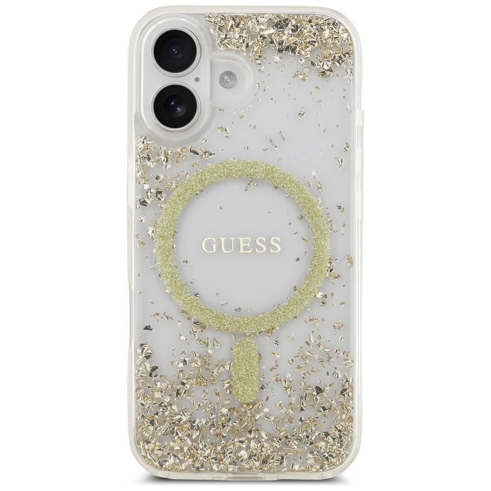 Husa de protectie Guess Resin Bottom Glitter MagSafe (GUHMP17SRGRGED) compatibil cu iPhone 17, Auriu