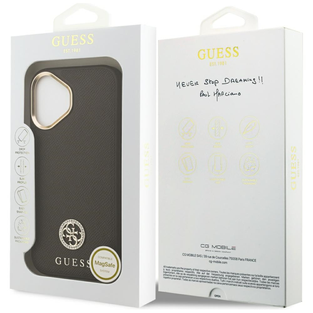 Husa de protectie Guess Grained Strass Logo MagSafe (GUHMP17SPGCRMDEW) compatibil cu iPhone 17, Maro