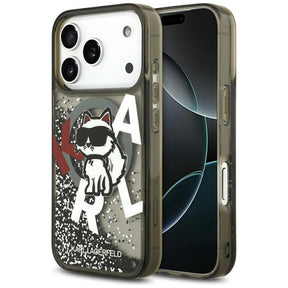 Husa de protectie Karl Lagerfeld Liquid Glitter Choupette Logo MagSafe (KLHMP17LLCHSCTDK) compatibil cu iPhone 17 Pro, Negru