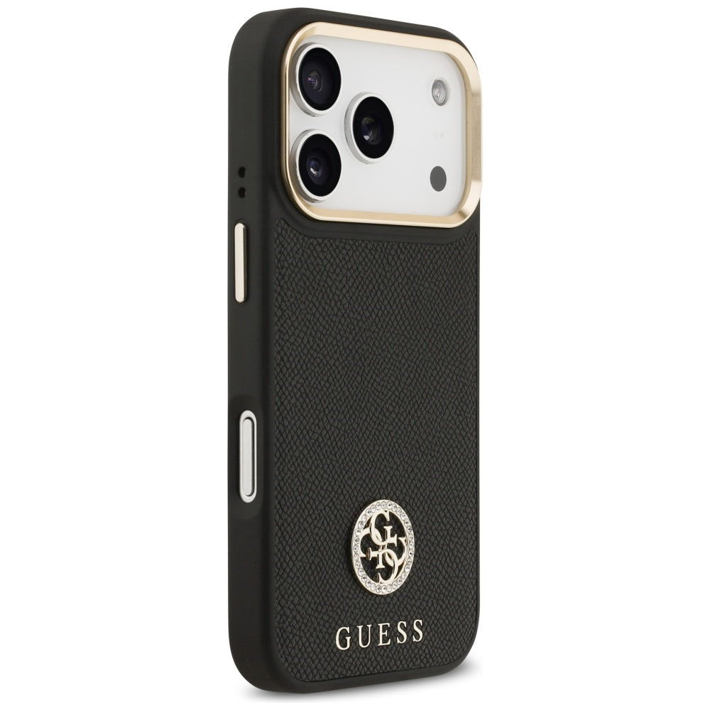 Husa de protectie Guess Grained Strass Logo MagSafe (GUHMP17LPGCRMDEK) compatibil cu iPhone 17 Pro, Negru
