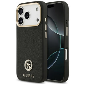 Husa de protectie Guess Grained Strass Logo MagSafe (GUHMP17LPGCRMDEK) compatibil cu iPhone 17 Pro, Negru