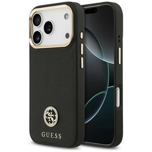 Husa de protectie Guess Grained Strass Logo MagSafe (GUHMP17LPGCRMDEK) compatibil cu iPhone 17 Pro, Negru
