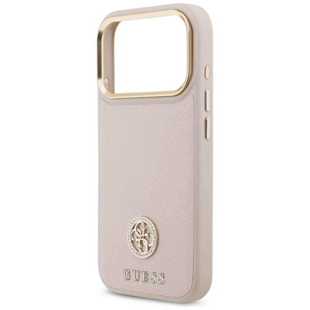 Husa de protectie Guess Grained Strass Logo MagSafe (GUHMP17LPGCRMDEP) compatibil cu iPhone 17 Pro, Roz
