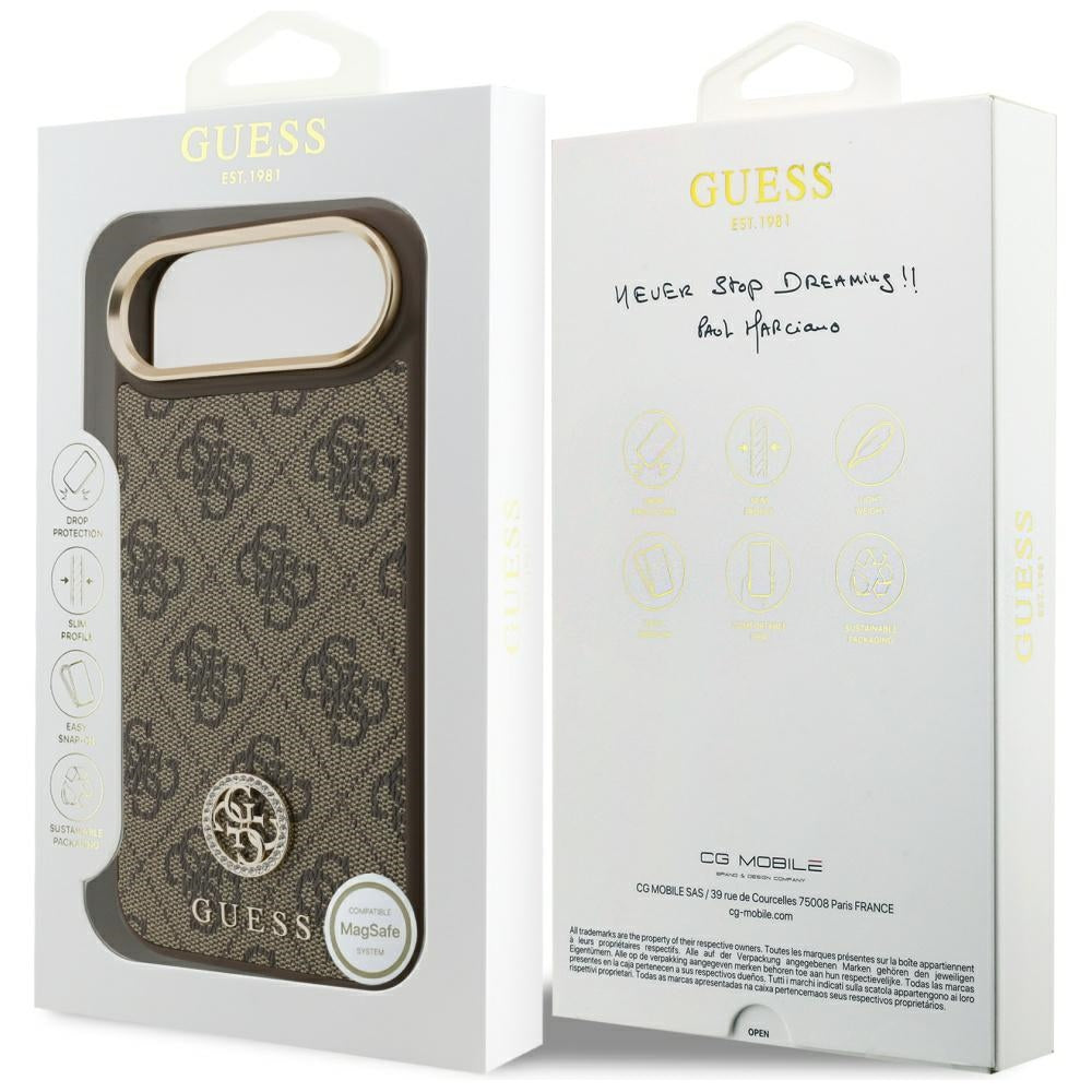 Husa de protectie Guess 4G Strass Logo MagSafe (GUHMP17MP4GRMDEW) compatibil cu iPhone 17 Air, Maro