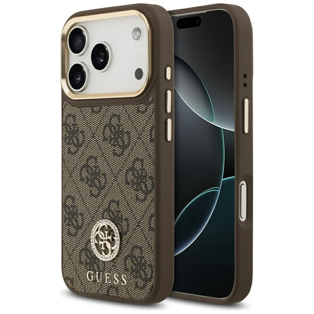 Husa de protectie Guess Hardcase 4G Strass Logo MagSafe (GUHMP17LP4GRMDEW) compatibil cu iPhone 17 Pro, Maro