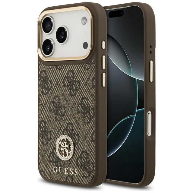 Husa de protectie Guess Hardcase 4G Strass Logo MagSafe (GUHMP17LP4GRMDEW) compatibil cu iPhone 17 Pro, Maro