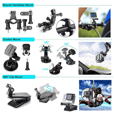 Suport Techsuit Accessory Kit CamQuest 50in1 (SA50), for GoPro Hero, SJCAM, Action Cameras, with Carrying Case, Negru